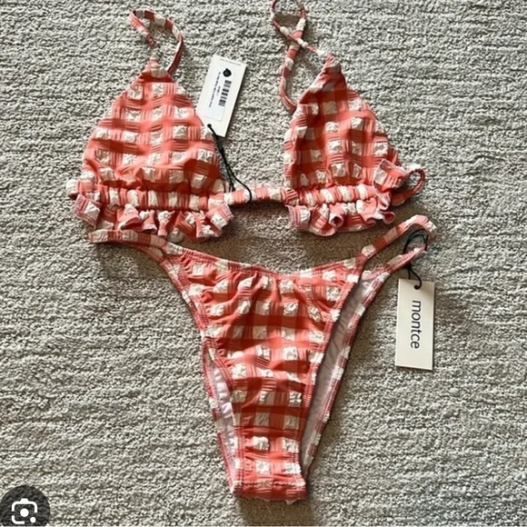 Gingham Ruffle Bikini SET - Pink - Picture 5 of 5